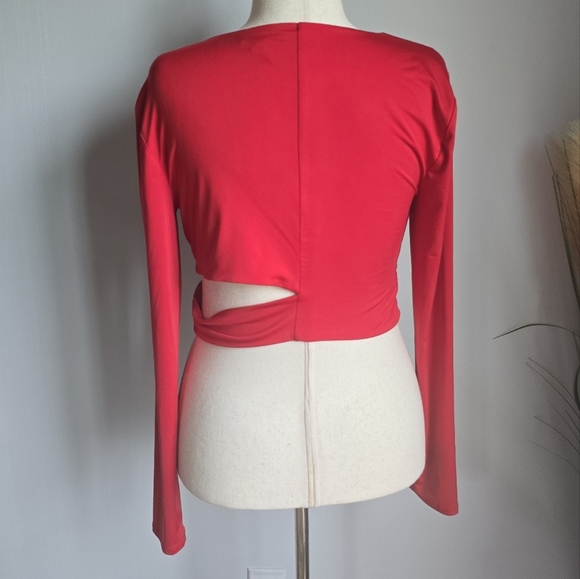 Revolve x H:ours Cherry Red Cyn Crop Wrap Cut-out Top Asymmetric, Womens SZ XL - Picture 8 of 12
